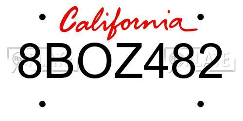 8BOZ482 California License Plate