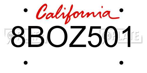 8BOZ501 California License Plate