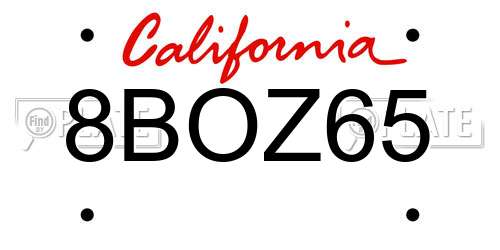 8BOZ65 California License Plate