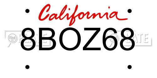 8BOZ68 California License Plate