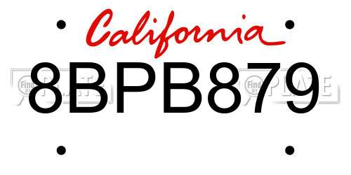 8BPB879 California License Plate