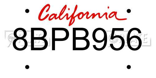 8BPB956 California License Plate