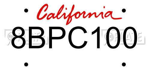 8BPC100 California License Plate