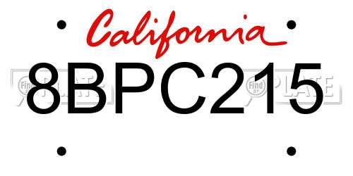8BPC215 California License Plate