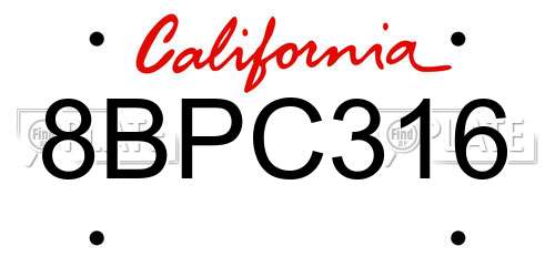8BPC316 California License Plate