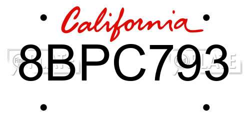 8BPC793 California License Plate
