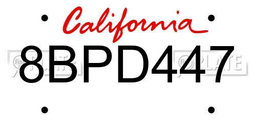 8BPD447 California License Plate