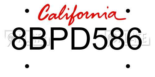 8BPD586 California License Plate