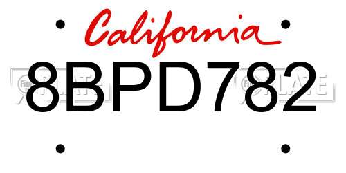 8BPD782 California License Plate