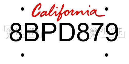 8BPD879 California License Plate