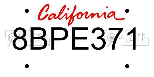 8BPE371 California License Plate