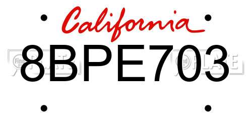 8BPE703 California License Plate