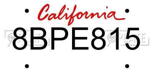 8BPE815 California License Plate