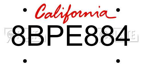8BPE884 California License Plate