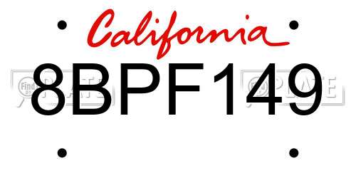 8BPF149 California License Plate