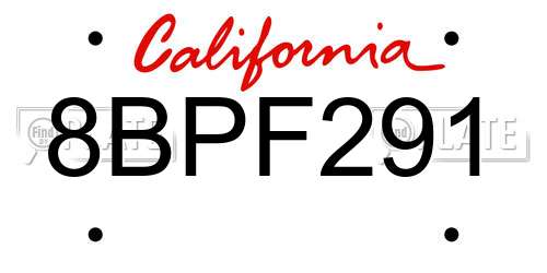 8BPF291 California License Plate