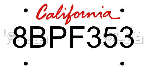 8BPF353 California License Plate