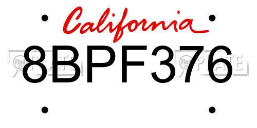 8BPF376 California License Plate