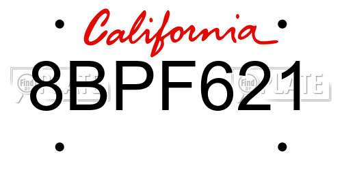 8BPF621 California License Plate