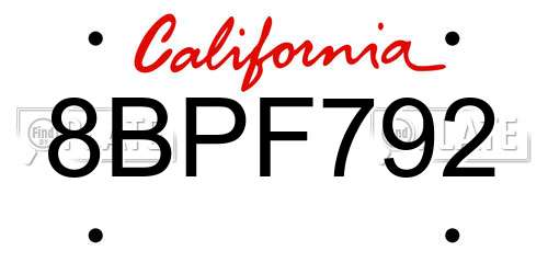 8BPF792 California License Plate