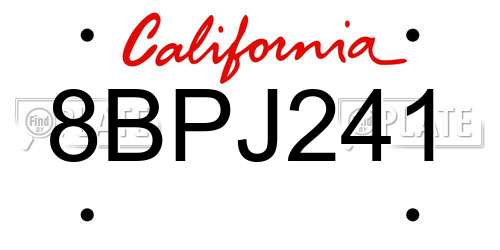 8BPJ241 California License Plate