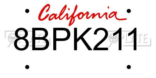 8BPK211 California License Plate