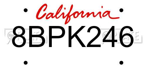 8BPK246 California License Plate