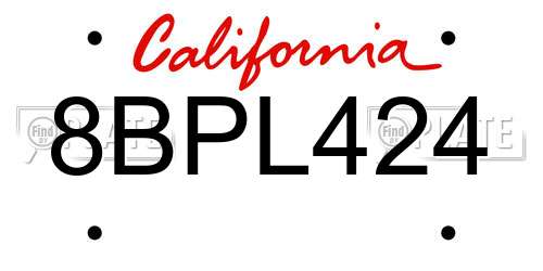 8BPL424 California License Plate