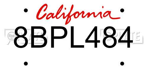 8BPL484 California License Plate