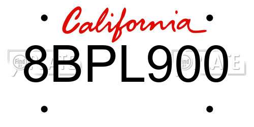 8BPL900 California License Plate