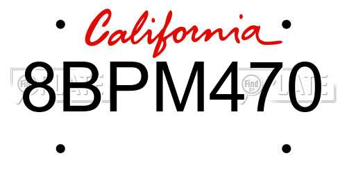8BPM470 California License Plate