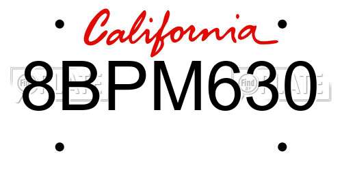 8BPM630 California License Plate