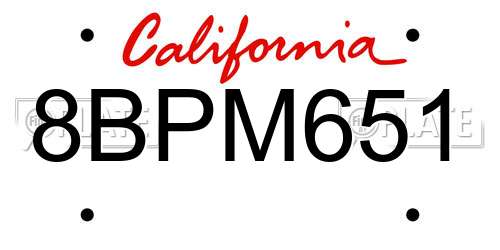 8BPM651 California License Plate