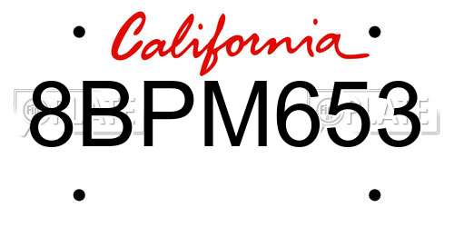8BPM653 California License Plate