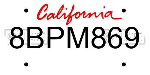 8BPM869 California License Plate