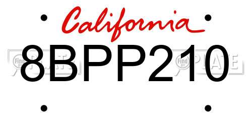 8BPP210 California License Plate