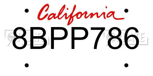 8BPP786 California License Plate