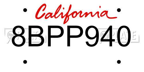 8BPP940 California License Plate