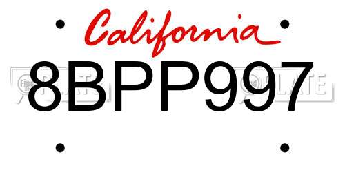 8BPP997 California License Plate