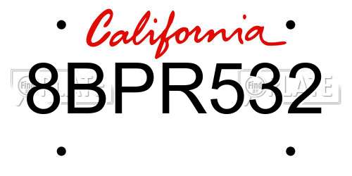 8BPR532 California License Plate