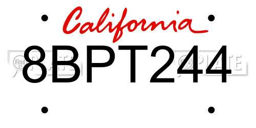 8BPT244 California License Plate