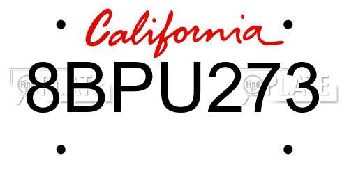 8BPU273 California License Plate
