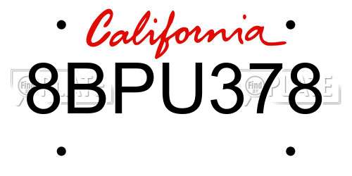 8BPU378 California License Plate