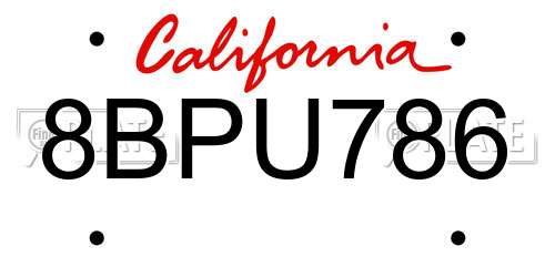 8BPU786 California License Plate