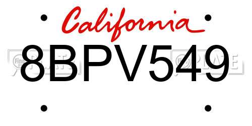 8BPV549 California License Plate