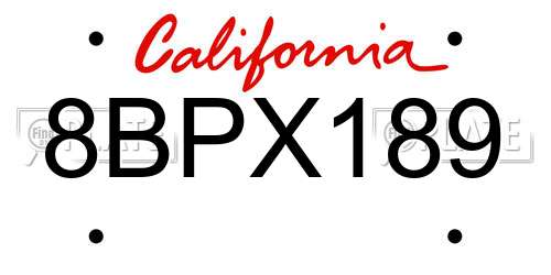 8BPX189 California License Plate