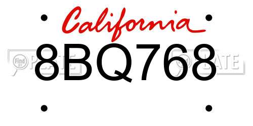 8BQ768 California License Plate