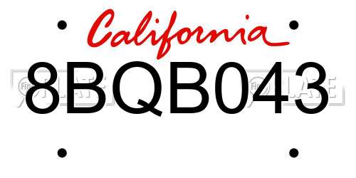 8BQB043 California License Plate