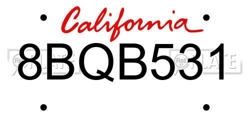 8BQB531 California License Plate
