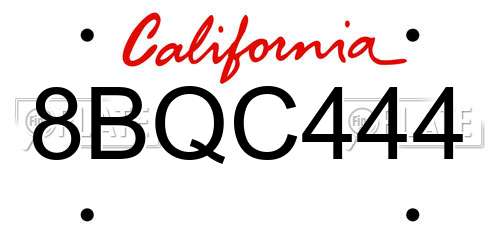 8BQC444 California License Plate
